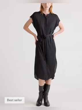 NEW QUINCE WASHABLE STRETCH MULBERRY SILK MIDI SHIRT DRESS SIZE M